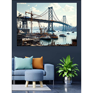 Köprü Üzerinden Şehir Manzarası Dekoratif Kanvas - Mdf Ahşap Tablo