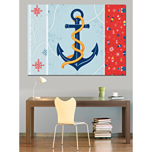 Mavi Çapa Deseni Dekoratif Kanvas - Mdf Ahşap Tablo 25x35 cm