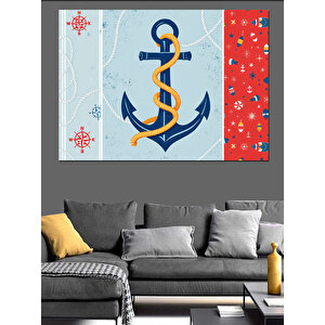 Mavi Çapa Deseni Dekoratif Kanvas - Mdf Ahşap Tablo 25x35 cm