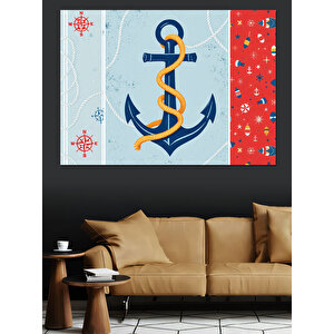 Mavi Çapa Deseni Dekoratif Kanvas - Mdf Ahşap Tablo 25x35 cm