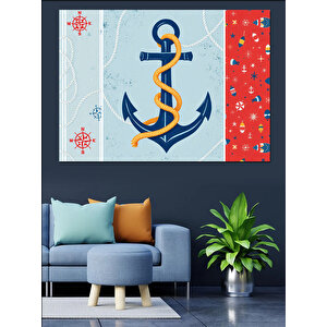 Mavi Çapa Deseni Dekoratif Kanvas - Mdf Ahşap Tablo