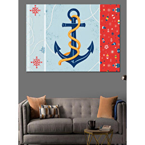 Mavi Çapa Deseni Dekoratif Kanvas - Mdf Ahşap Tablo