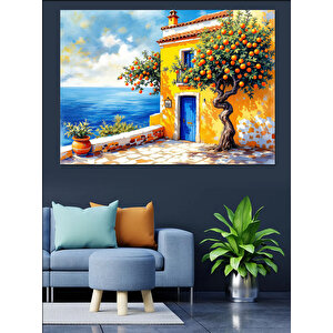 Akdeniz Stili Renkli Ev Dekoratif Kanvas - Mdf Ahşap Tablo 35x50 cm