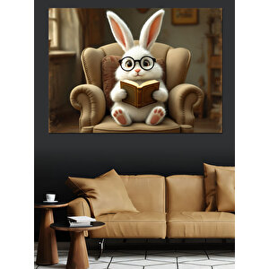 Kitap Okuyan Sevimli Tavşan Dekoratif Kanvas - Mdf Ahşap Tablo 50x70 cm