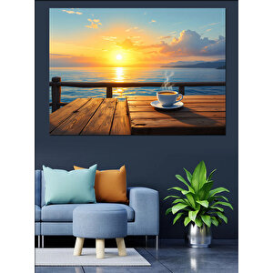 Gün Batımında Kahve Keyfi Dekoratif Kanvas - Mdf Ahşap Tablo 100x140 cm