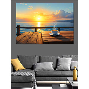 Gün Batımında Kahve Keyfi Dekoratif Kanvas - Mdf Ahşap Tablo