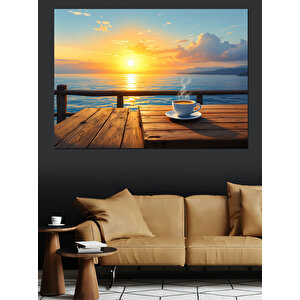 Gün Batımında Kahve Keyfi Dekoratif Kanvas - Mdf Ahşap Tablo