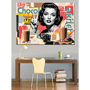 Retro Kahve Reklam Posteri Dekoratif Kanvas - Mdf Ahşap Tablo 50x70 cm