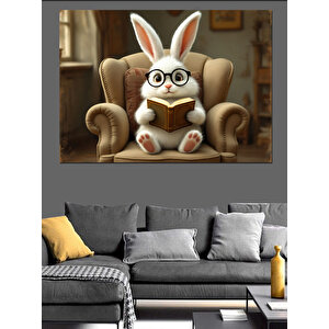 Kitap Okuyan Sevimli Tavşan Dekoratif Kanvas - Mdf Ahşap Tablo 35x50 cm