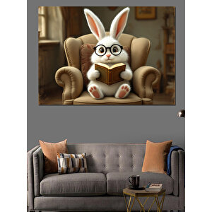 Kitap Okuyan Sevimli Tavşan Dekoratif Kanvas - Mdf Ahşap Tablo