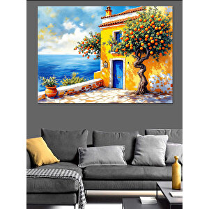 Akdeniz Stili Renkli Ev Dekoratif Kanvas - Mdf Ahşap Tablo 70x100 cm