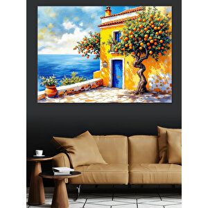 Akdeniz Stili Renkli Ev Dekoratif Kanvas - Mdf Ahşap Tablo 70x100 cm