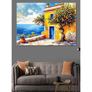 Akdeniz Stili Renkli Ev Dekoratif Kanvas - Mdf Ahşap Tablo