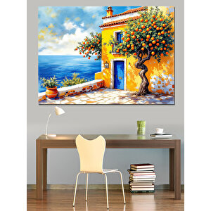 Akdeniz Stili Renkli Ev Dekoratif Kanvas - Mdf Ahşap Tablo