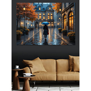 Yağmurlu Akşam Şehir Yolu Dekoratif Kanvas - Mdf Ahşap Tablo