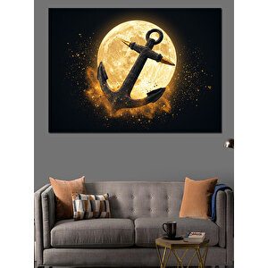 Altın Hilal Ve Çapa Dekoratif Kanvas - Mdf Ahşap Tablo 100x140 cm