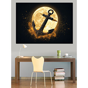 Altın Hilal Ve Çapa Dekoratif Kanvas - Mdf Ahşap Tablo 100x140 cm