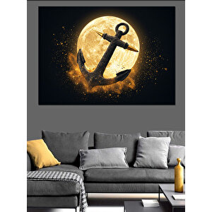 Altın Hilal Ve Çapa Dekoratif Kanvas - Mdf Ahşap Tablo 100x140 cm