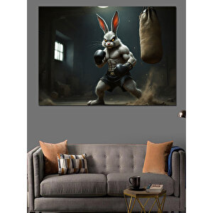 Kaslı Dövüşçü Tavşan Karakteri Dekoratif Kanvas - Mdf Ahşap Tablo 25x35 cm
