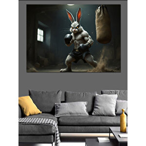 Kaslı Dövüşçü Tavşan Karakteri Dekoratif Kanvas - Mdf Ahşap Tablo 25x35 cm