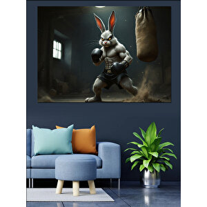 Kaslı Dövüşçü Tavşan Karakteri Dekoratif Kanvas - Mdf Ahşap Tablo