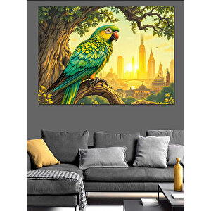 Şehir Manzaralı Papağan Dekoratif Kanvas - Mdf Ahşap Tablo