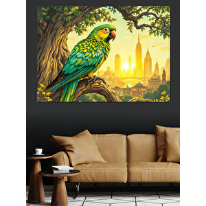 Şehir Manzaralı Papağan Dekoratif Kanvas - Mdf Ahşap Tablo