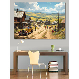 Kırsal Ev Doğa Manzarası Dekoratif Kanvas - Mdf Ahşap Tablo 100x140 cm