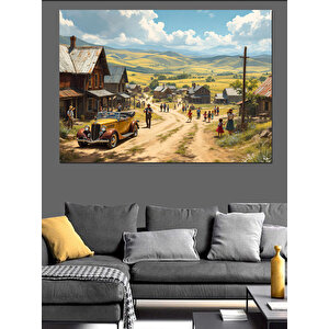 Kırsal Ev Doğa Manzarası Dekoratif Kanvas - Mdf Ahşap Tablo 100x140 cm