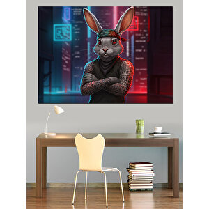 Gece Tavşanı Şehri Dekoratif Kanvas - Mdf Ahşap Tablo 35x50 cm