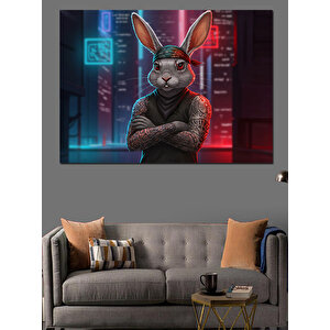 Gece Tavşanı Şehri Dekoratif Kanvas - Mdf Ahşap Tablo 25x35 cm