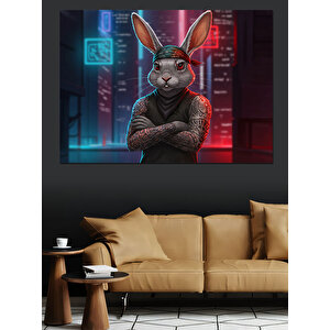 Gece Tavşanı Şehri Dekoratif Kanvas - Mdf Ahşap Tablo