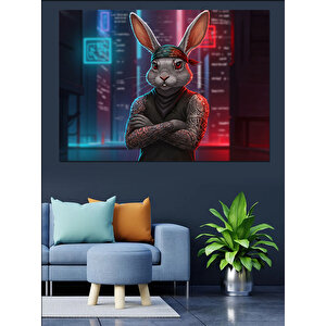 Gece Tavşanı Şehri Dekoratif Kanvas - Mdf Ahşap Tablo