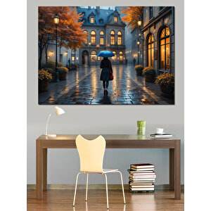 Yağmurlu Akşam Şehir Yolu Dekoratif Kanvas - Mdf Ahşap Tablo 70x100 cm