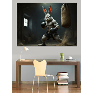 Kaslı Dövüşçü Tavşan Karakteri Dekoratif Kanvas - Mdf Ahşap Tablo 50x70 cm