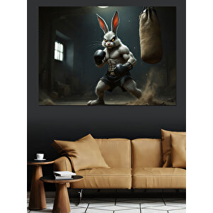 Kaslı Dövüşçü Tavşan Karakteri Dekoratif Kanvas - Mdf Ahşap Tablo