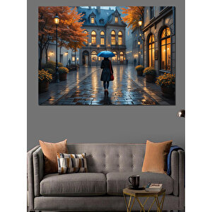 Yağmurlu Akşam Şehir Yolu Dekoratif Kanvas - Mdf Ahşap Tablo 25x35 cm