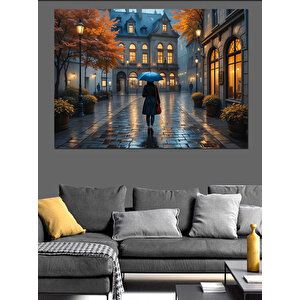 Yağmurlu Akşam Şehir Yolu Dekoratif Kanvas - Mdf Ahşap Tablo