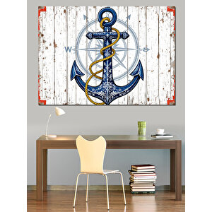 Rustik Ahşap Üzerinde Çapa Dekoratif Kanvas - Mdf Ahşap Tablo 35x50 cm