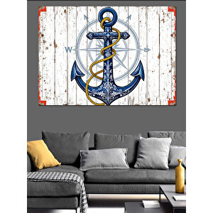 Rustik Ahşap Üzerinde Çapa Dekoratif Kanvas - Mdf Ahşap Tablo