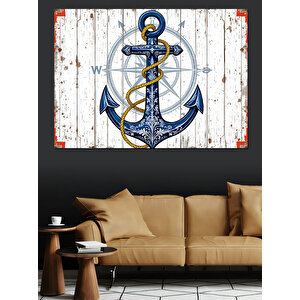 Rustik Ahşap Üzerinde Çapa Dekoratif Kanvas - Mdf Ahşap Tablo