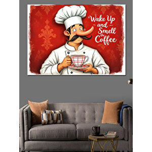 Kahve Tutan Şef Karakter Dekoratif Kanvas - Mdf Ahşap Tablo