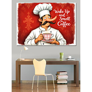 Kahve Tutan Şef Karakter Dekoratif Kanvas - Mdf Ahşap Tablo