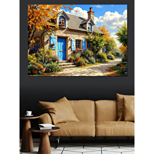 Renkli Taş Ev Manzarası Dekoratif Kanvas - Mdf Ahşap Tablo 50x70 cm