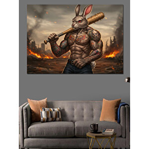 Kaslı Tavşan Karakter Pozu Dekoratif Kanvas - Mdf Ahşap Tablo 100x140 cm