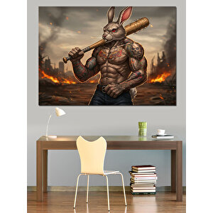 Kaslı Tavşan Karakter Pozu Dekoratif Kanvas - Mdf Ahşap Tablo 100x140 cm