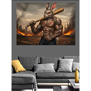 Kaslı Tavşan Karakter Pozu Dekoratif Kanvas - Mdf Ahşap Tablo 100x140 cm