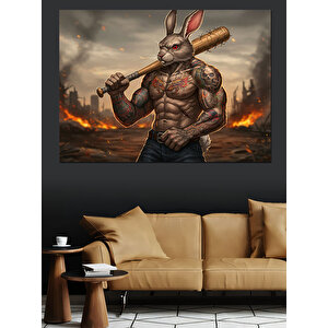 Kaslı Tavşan Karakter Pozu Dekoratif Kanvas - Mdf Ahşap Tablo