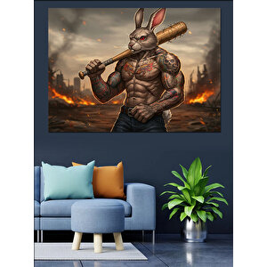 Kaslı Tavşan Karakter Pozu Dekoratif Kanvas - Mdf Ahşap Tablo
