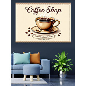 Vintage Kahve Dükkanı Afişi Dekoratif Kanvas - Mdf Ahşap Tablo